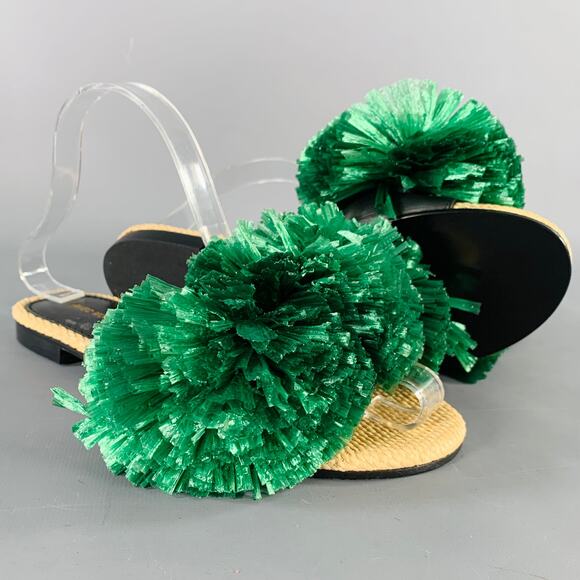 AVEC MODERATION Size 6 Green Natural Leather Embellishment Slip On Sandals - Picture 5 of 9